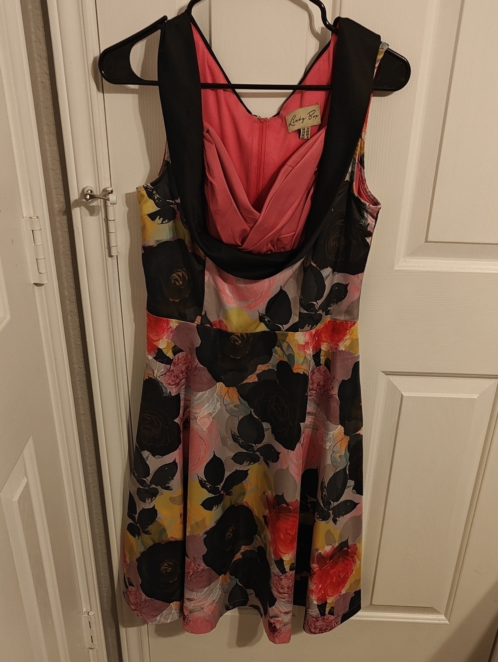 Multicolor Floral Fit-and-Flare Dress with Black Accents